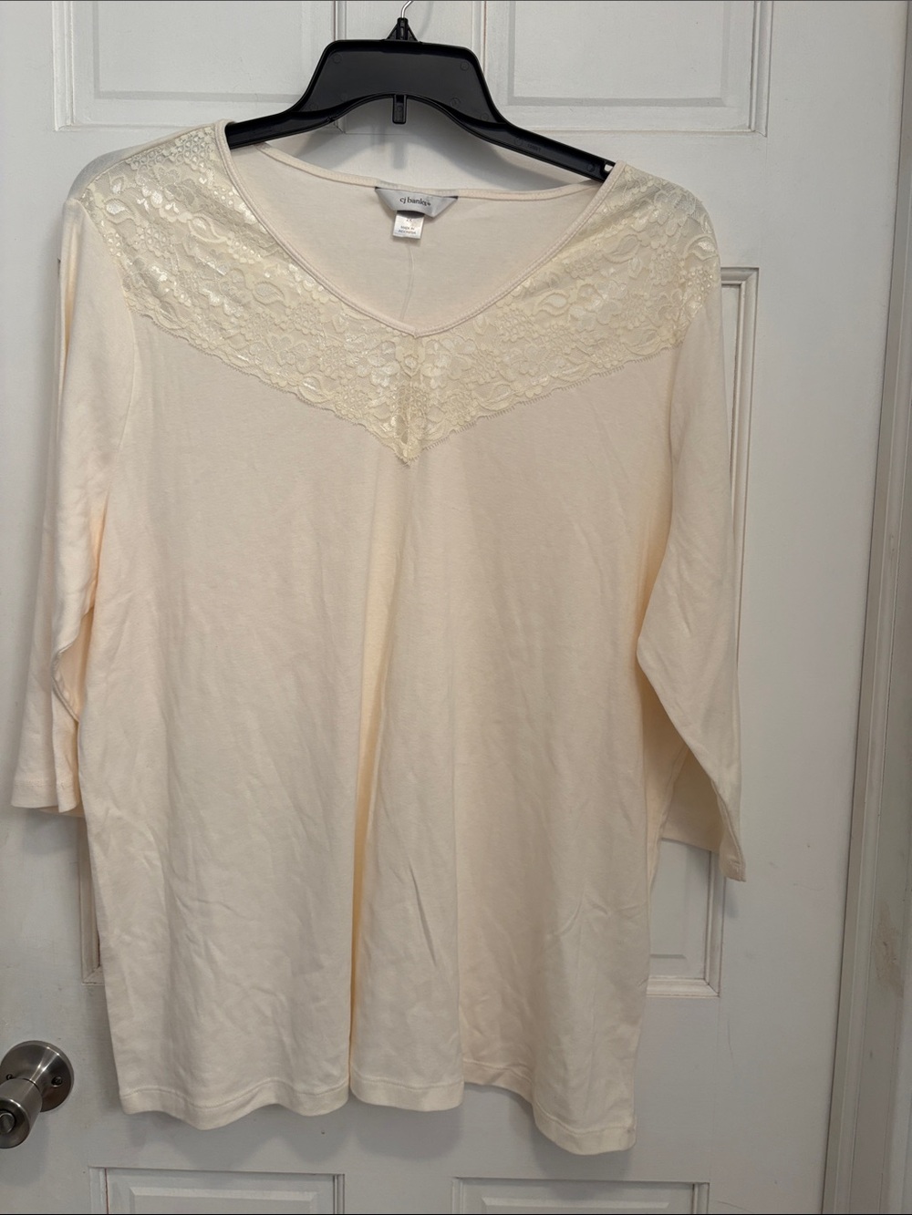 C J Banks Ivory Lace-Trim V-Neck Long Sleeve Top Size 2X NWT